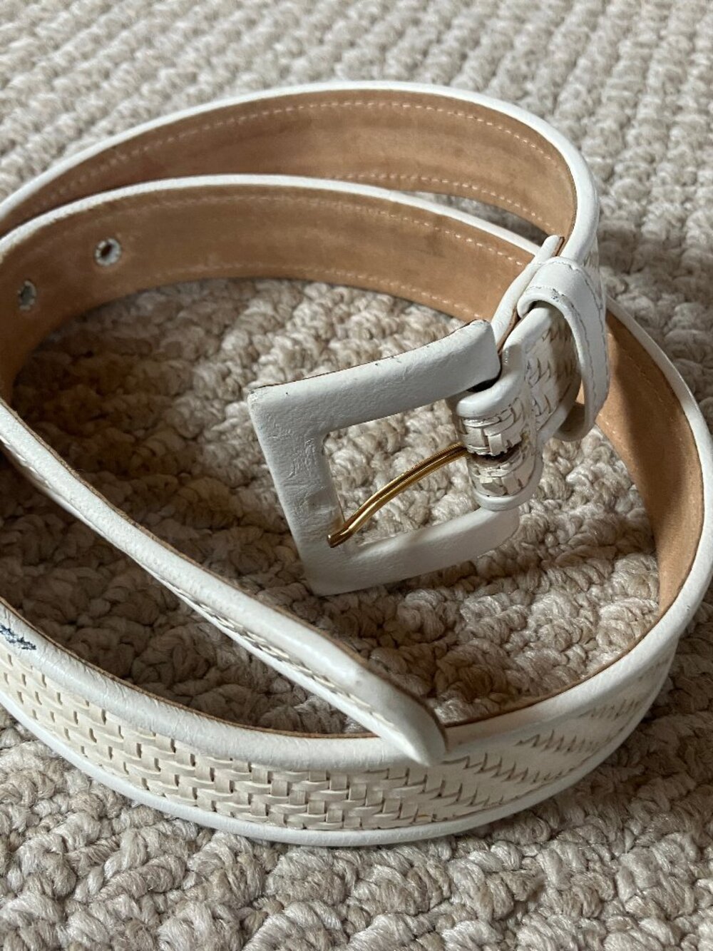 Vintage Carlisle White Woven Leather Straw Belt Large 32"